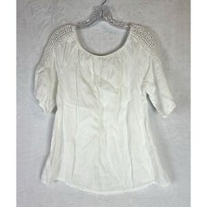 Terzo Millennio White Linen Boho Peasant Blouse Lace Inset Italy Cottagecore Sm